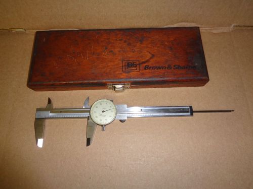 Quality brown &amp; sharpe 579-1 6&#034; dial caliper stainless swiss made wood  case for sale