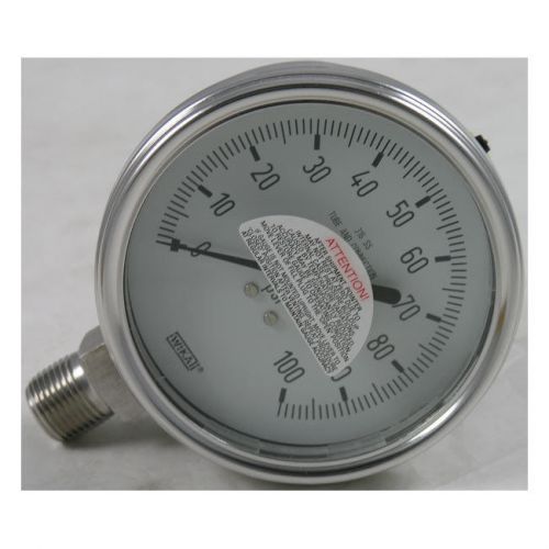 Wika t232.54 pressure gauge, 0-100 psi, 4&#034; dial w/ 1/2&#034; npt bottom mount, dry for sale