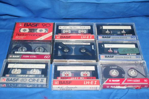 9 Used Blank BASF Cassettes LH-EI 90, Chrome Extra II 90, CR-EII 60  A144