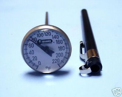 MAGNIFIED DIAL THERMOMETER 0 to 220 F w/ 5&#034; STEM