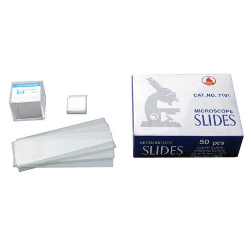 50 pre-cleaned blank glass microscope slides and 100pc square coverslips for sale