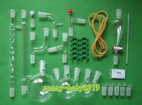 Lab chemistry glassware kit with 24/40 glass ground joint,29pcs,free shipping for sale