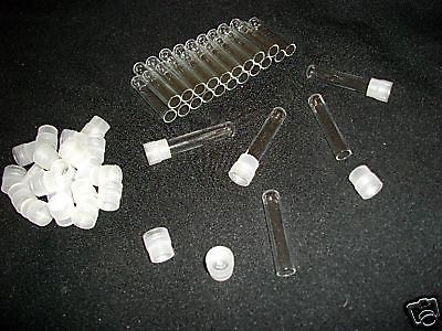 TEST TUBES GLASS BOROSILICATE 10X50mm lengths WITH LOOSE CAPS  (50PK)