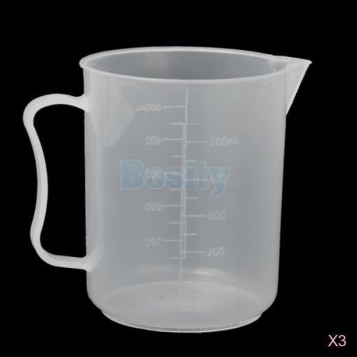 3x 500ml polypropylene plastic graduated beaker with handle measuring cup 8.8 cm for sale
