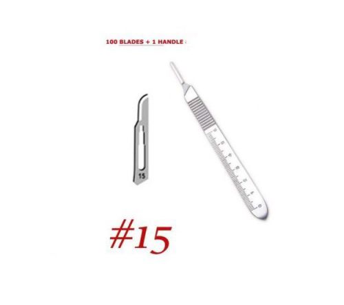 100 Scalpel blades  #15   for surgical dental medical veterinary blades + HANDLE