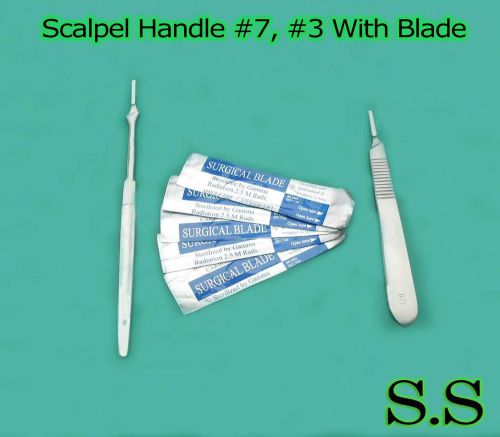 2 Stainless Steel Scalpel Handle # 7, # 3 + 10 Surgical Sterile Blades # 10