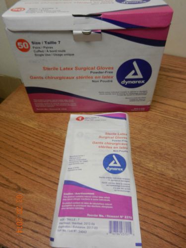 Sterile Surg Gloves Latex PFree sz 7 Dynarex 2370 NEW 50pairs