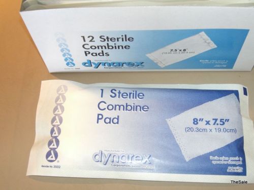 Lot 3 Boxes of (12) = 36 Total Sterile Combine Pads 8&#034; x7.5&#034; Dynarex Exp 03/2016