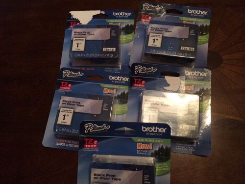 LOT OF 5 NEW Brother TZe-251 P-Touch 1&#034; Black Print an White Tape