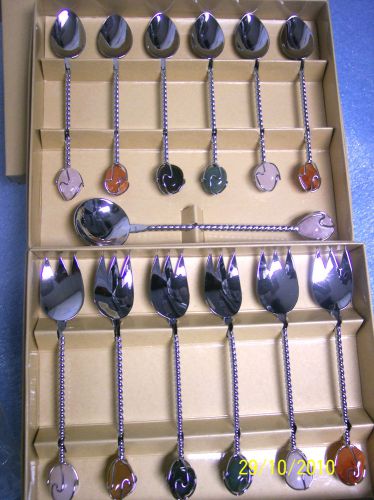 Lot 3 sets of retro vintage sporks spoon/fork w/ natural carnelian agate handles for sale
