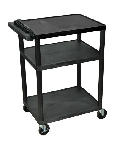 Offex Mobile 3 Shelf Adjustable Storage AV / Utility Cart With Electric - Black