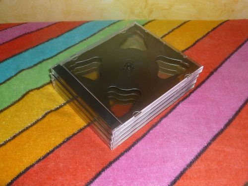 Standard double cd jewel case box w. black tray 3/8&#034; thick holds inserts 4-pack for sale