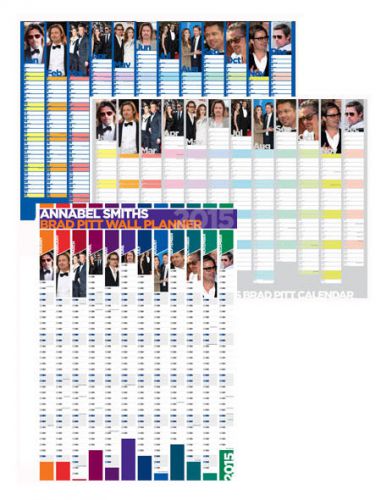 Brad pitt 2015 wall planner / calendar -your name on your planner! for sale
