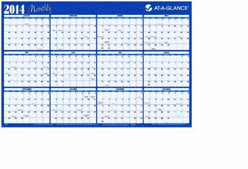AT-A-GLANCE 2014 Horizontal Erasable Yearly Wall Planner  36 x 24 Inch Page Size