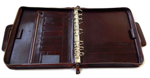 USED Franklin Covey leather metal zipper day planner organizer 7 RINGS 13&#034;