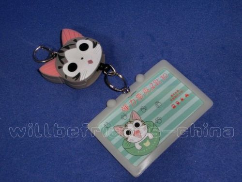 Sweet Cat Can-stretch Key Ring Keychain IC ID Card Holder Skin Cover Bag Charm