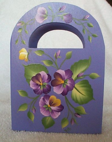PURPLE PANSIES PAPER DESK CADDY GIFT BOX  - WOOD FAVOR BOX - PANSY