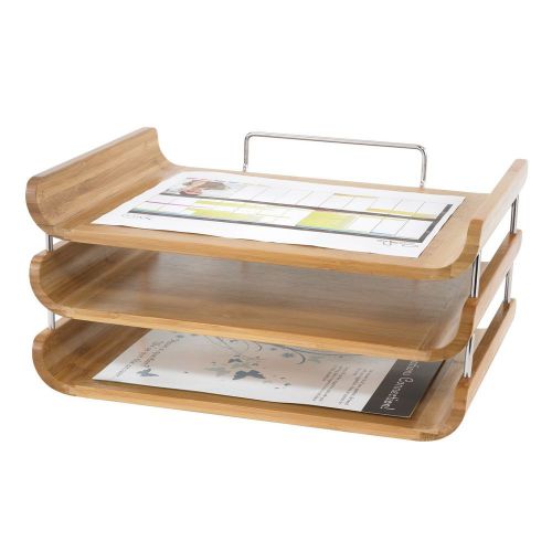 Safco products bamboo desktop organizer, triple tray, natural, 3641na for sale