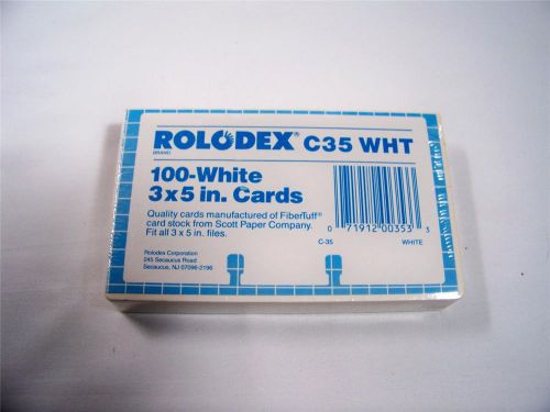 New Sealed 100 White Genuine Rolodex 3&#034; x 5&#034; Rotary File Refill Cards C35