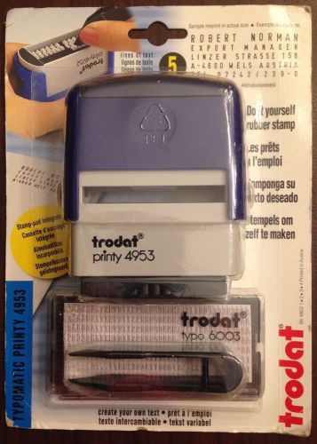 New Trodat Printy 4953 Typomatic Rubber Stamp Blue/Grey