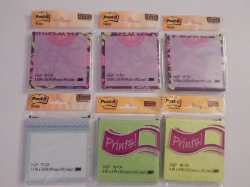 6 Post-It Super Sticky Notes Asst. Print Pads  (480 sheets total)