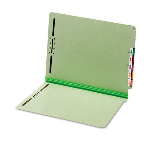 End tab folders, two fasteners, two inch expansion, letter, green, 25/box for sale