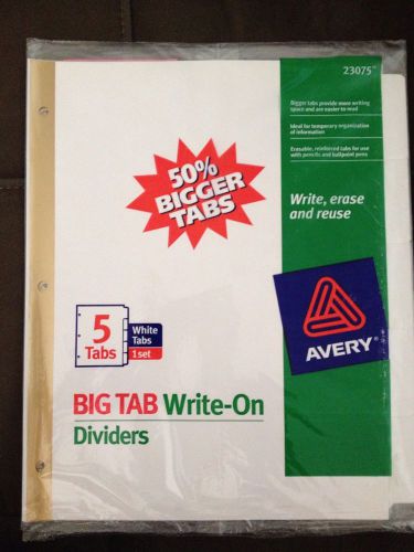 Avery BIG TAB Write-on Dividers 23075.   2 sets Of 5 white Tabs