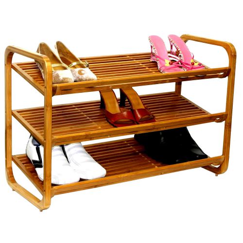 Bamboo Shoe Rack 3 -Tier Holder Accessories Bags Organizer House Office Gifts