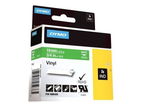 DYMO Rhino Coloured Vinyl - Permanent adhesive vinyl tape - white on gre 1805420