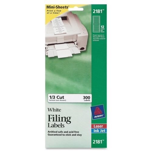 Avery filing mini-sheet label - 0.66&#034; w x 3.43&#034; length -300/pack -white for sale