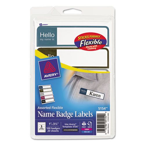 Printable flexible name badge labels, 1 x 3-3/4, &#034;hello&#034;, prof. asst., 100/pack for sale