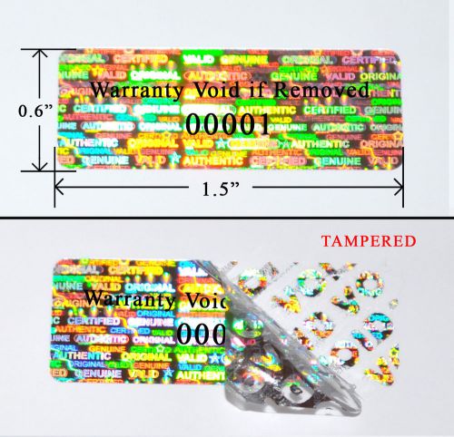10,000 security labels seal silver hologram tamper evident 1.5&#034;x 0.6&#034; printed for sale