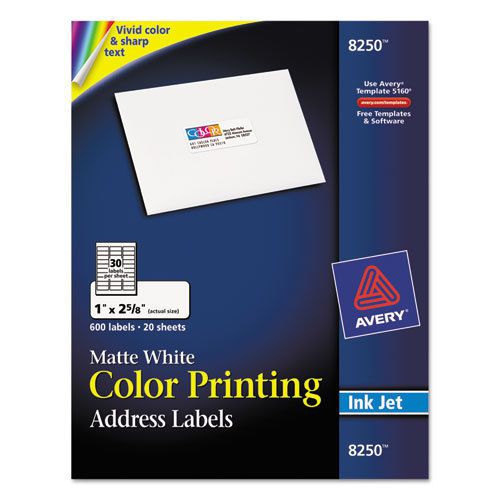 Inkjet labels for color printing, 1 x 2-5/8, matte white, 600/pack for sale