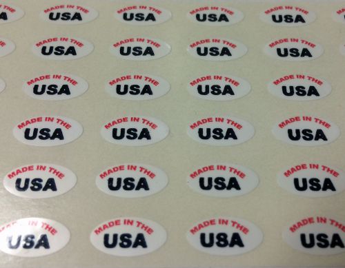 QTY 1000 MADE IN THE USA STICKERS -SMALL - .50 INCH WIDTH X .25 INCH HEIGHT OVAL