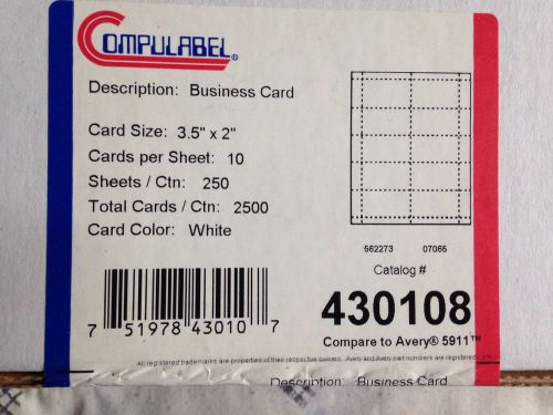 Compulabel 430108 - 3-1/2&#034; x 2&#034; White Business Cards. 2,500 Cards Avery 5911