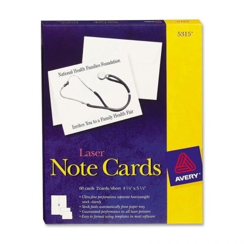 Avery 5315 Laser Note Cards With Envelopes, 4-1/4&#034;x5-1/2&#034;, 60/BX, White