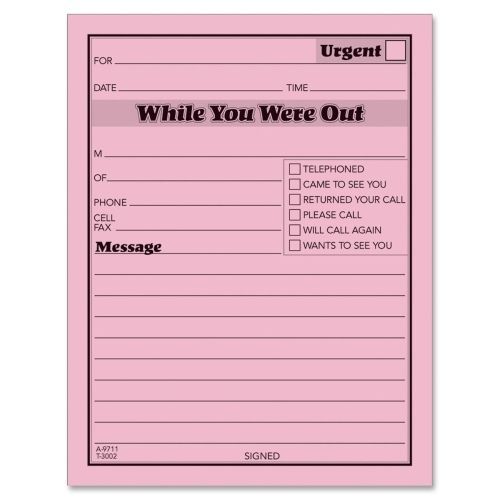Adams While You Were Out Message Pad - 50 Sheet - 5&#034;x4&#034;- Pink- 12/Pack