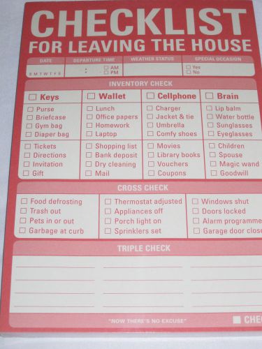 KNOCK KNOCK CHECKLIST FOR LEAVING THE HOUSE 60 SHEET 6&#034; X 9&#034; NOTEPAD -NEW/SEALED