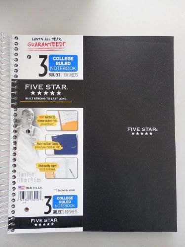 Mead Five Star 3 Subject College Ruled Notebook 150 Pages Black