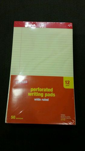 Staples 8.5&#034;x14&#034; Canary Perforated Writing Pads Wide Ruled 12 Count