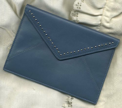 By Levenger-BLUE Leather 3 X 5 Photo Wallet/ Envelope  or 3 x 5 Card/Pad Keeper