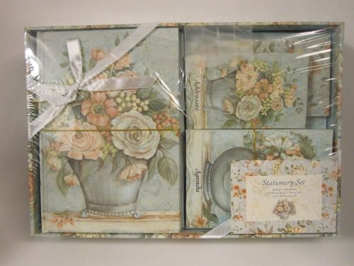 BEAUTIFUL PASTEL FLORAL NIB STATIONARY SET/5 PC/4PC WITH MATCHING STORAGE BOX