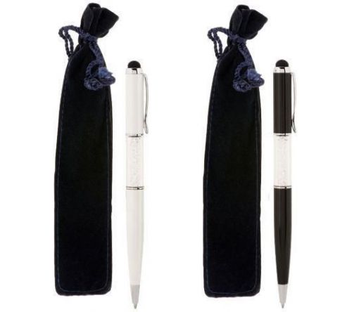 Set of 2 Crystal Filled Pens with Stylus Tip by Lori Greiner - BLACK and WHITE