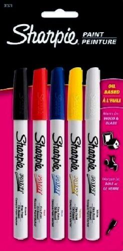 30 sharpie oil base fine pt markers #37371 5 colors red yellow blue black white for sale