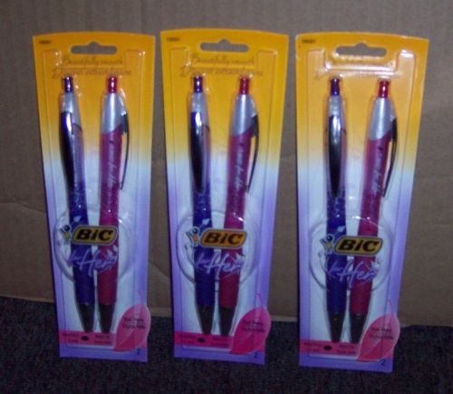 3 PKGS BIC FOR HER RETRACTABLE BALLPOINT PENS - FASHIONABLE DESIGNS - BLACK INK