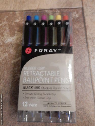 12 FORAY Rubber Grip Retractable Ballpoint Pens Medium Point 1.0mm Black 510-288