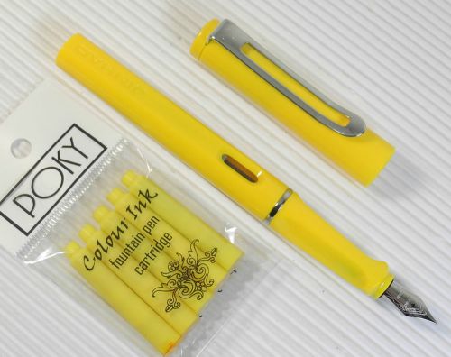 JINHAO 599B Fountain pen YELLOW plastic barrel + 5 POKY cartridges YELLOW ink