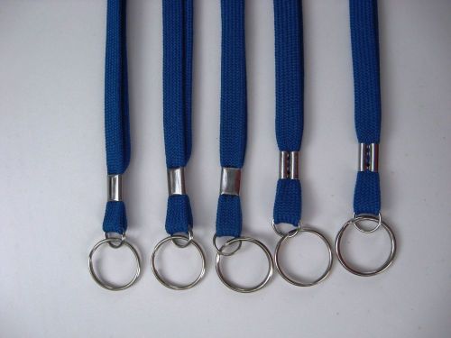 Lot of 5 Blue Lanyard ID Badge Holder with 2 metal rings ca 18 in
