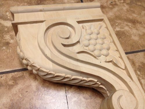 Pair of Maple Bar Corbels Hand Carved 2 3/4&#034;x 9&#034;x 13&#034; Acanthus &amp; Berry Carving