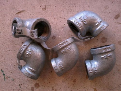 Lot Of 5 New Galvanized 90 Degree Reducer Fittings 3/4&#034; x 1/2 &#034; - Free Shipping